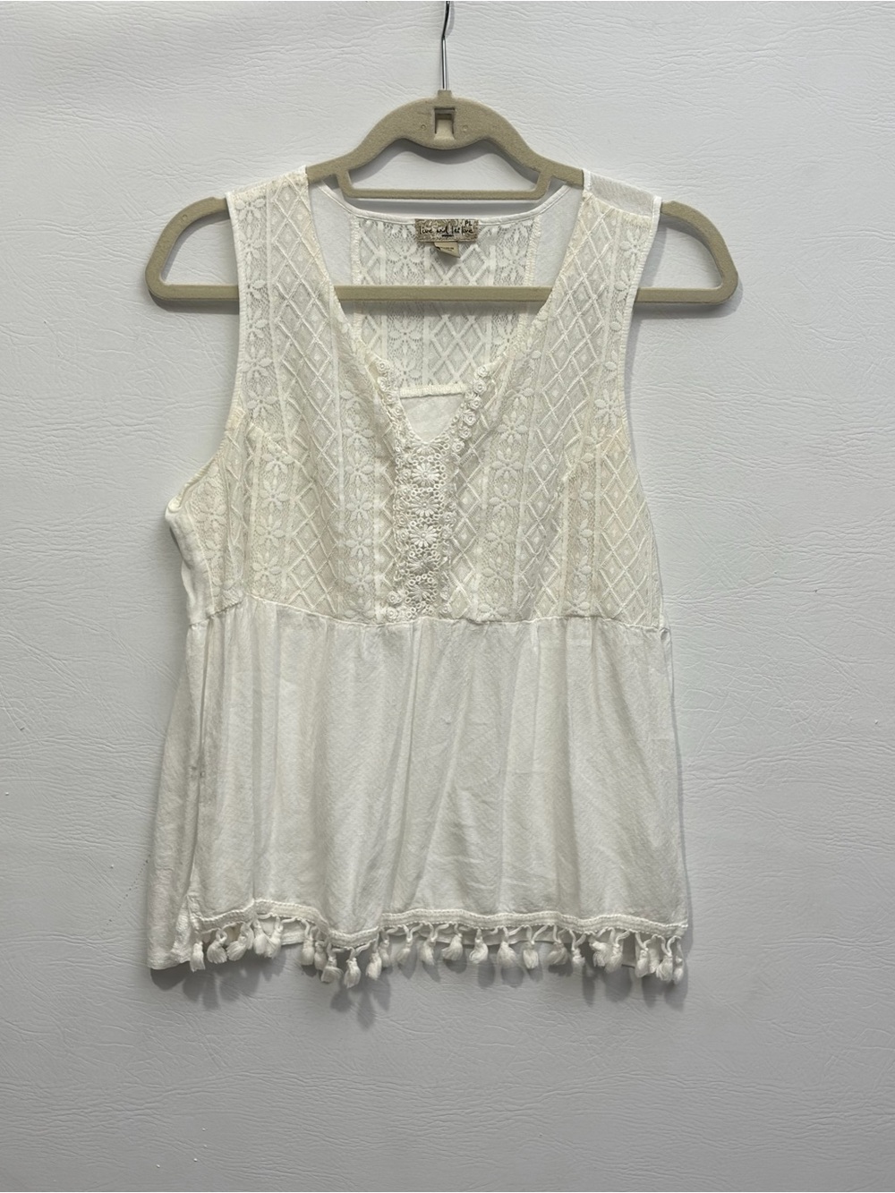 live and let live Ivory Crochet Boho Tassel Camisole PL